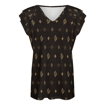 SUÐR Signature V-Neck Tee Damen – Braun/Gold
