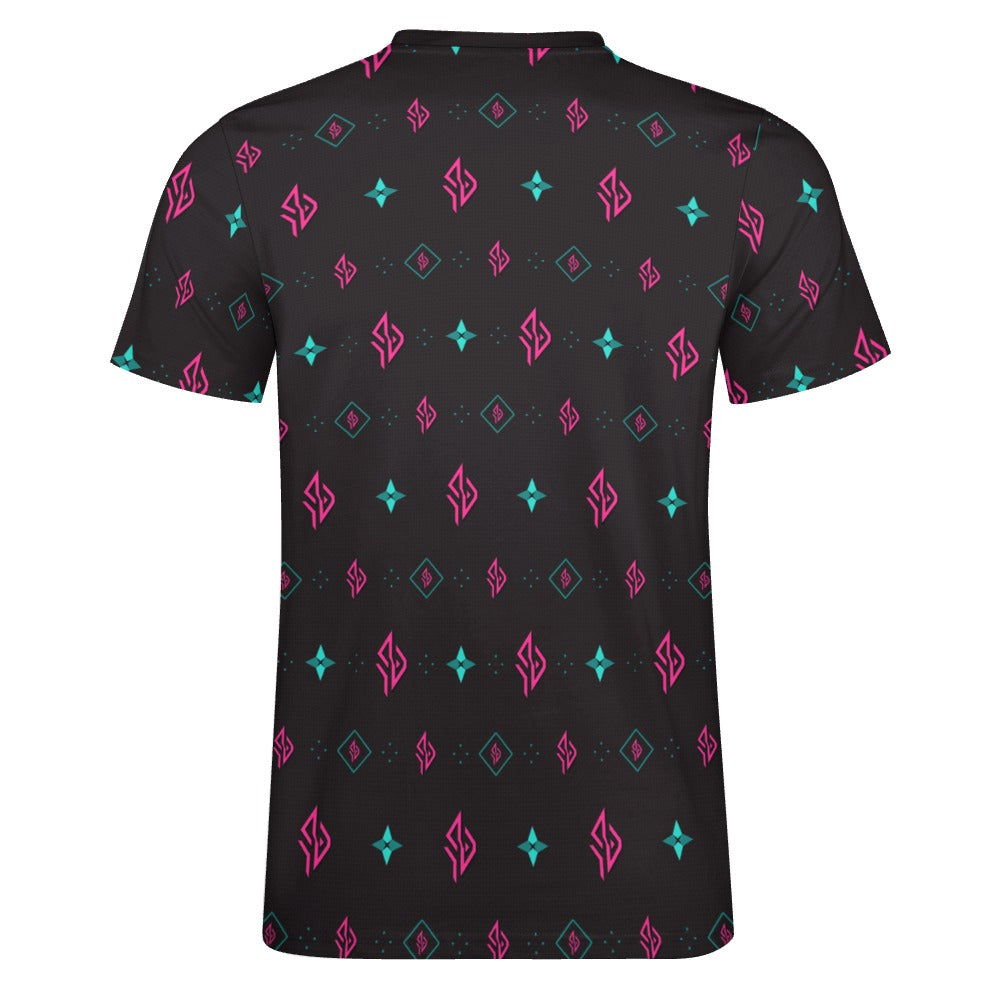 SUÐR Signature Crew Tee Hombre – Negro/Rosa-Turquesa