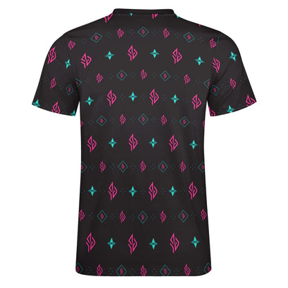 SUÐR Signature Crew Tee Hombre – Negro/Rosa-Turquesa