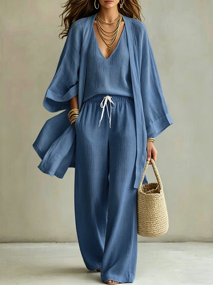 Loose cardigan sleeveless vest long pants three piece set for women eprolo