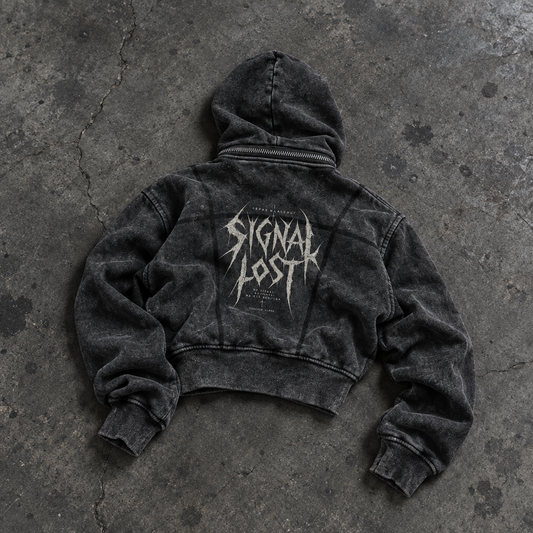 BLACKOUT vintage washed cropped fleece Hoodie – Ansicht 2