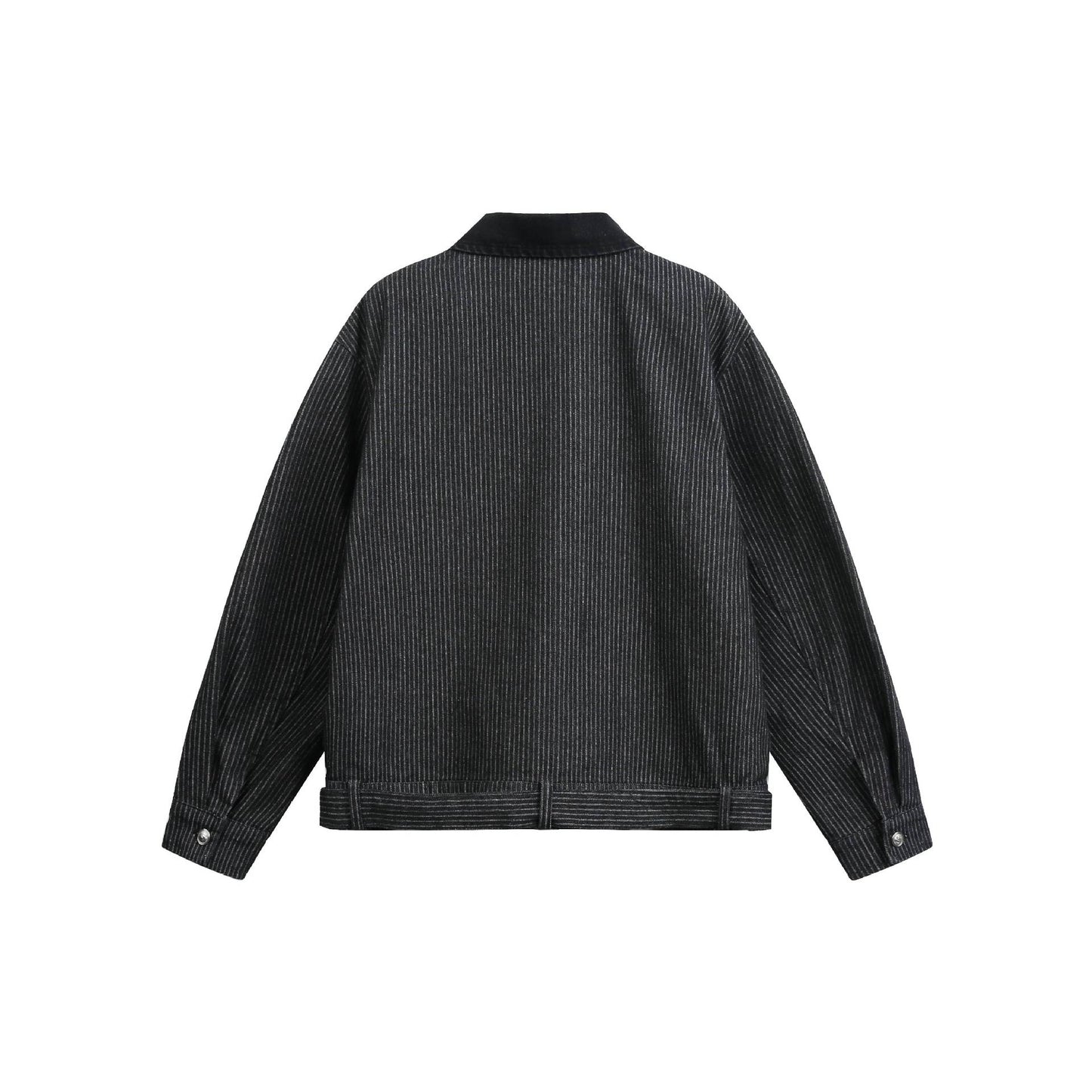 Vertical Stripe Color-Blocked Notch Lapel Short Jacket Men's Preppy Outerwear