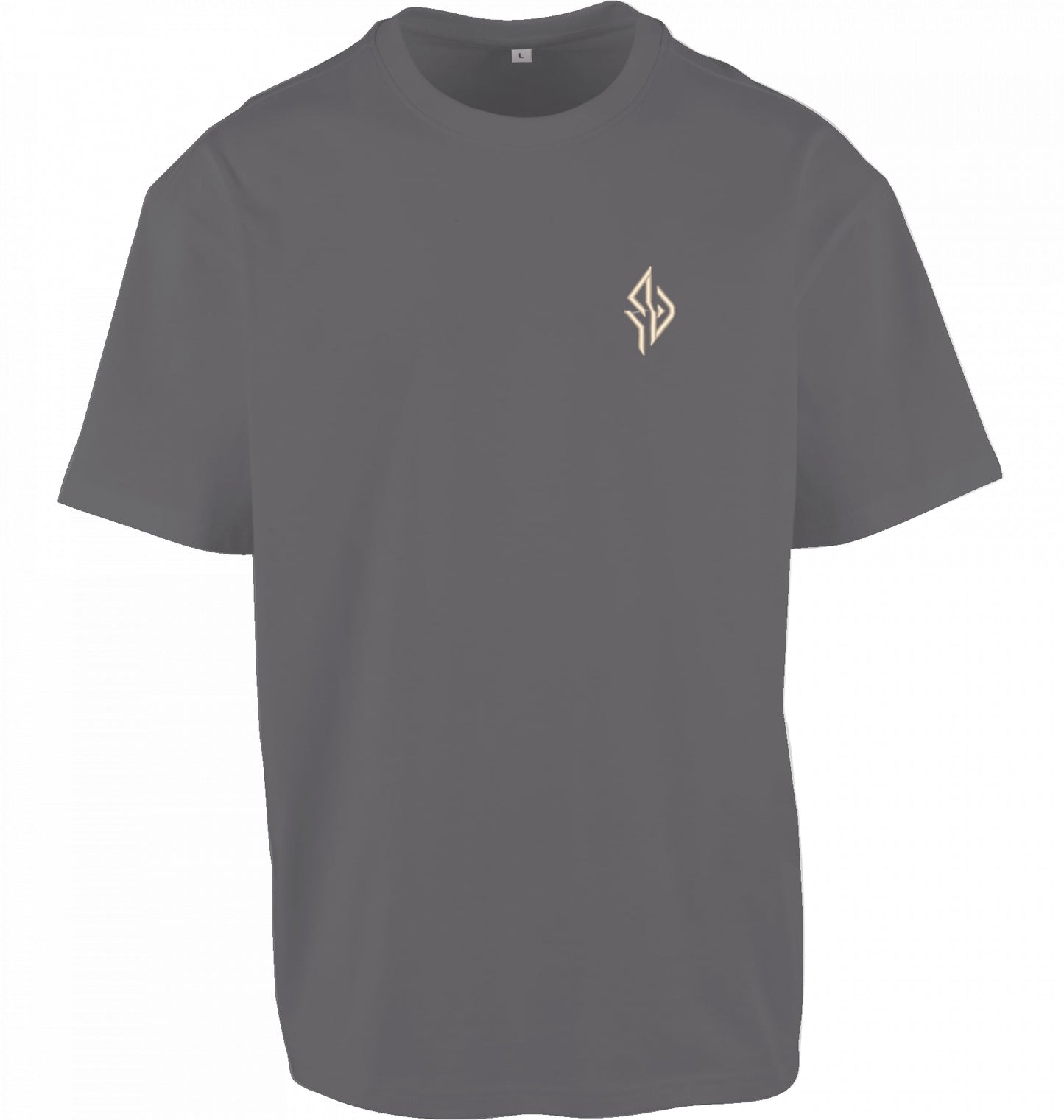 SUÐR FIND Wayfinder Tee in Magnet – Vorderseite mit beige gesticktem SUÐR-Monogramm auf der Brust