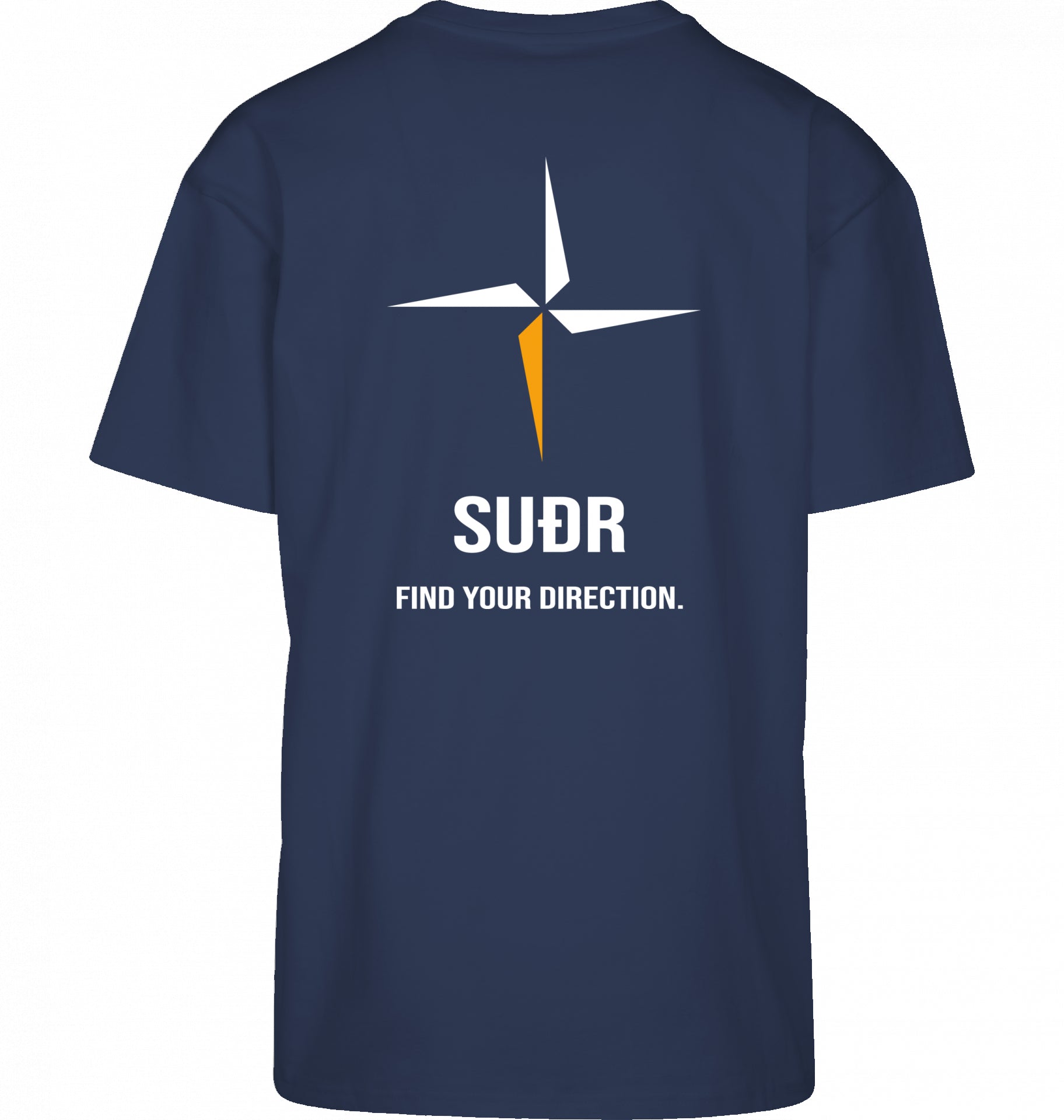 SUÐR FIND Heavy Oversize Tee in Light Navy – Rückansicht mit Kompass-Stern und Find Your Direction