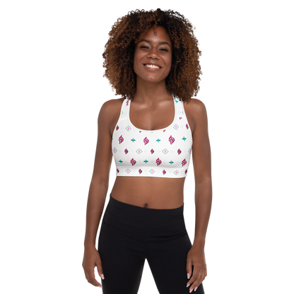 SUÐR Signature Sports Bra – Weiß/Pink-Türkis
