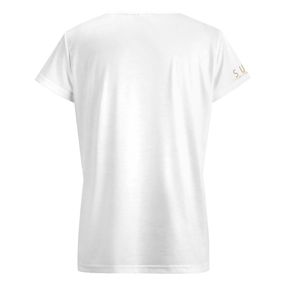 SUÐR Signature V-Neck Tee Damen – viele Farben – V-Neck Tee mit SUÐR-Emblem in Gold