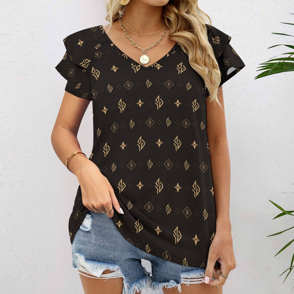 SUÐR Signature V-Neck Tee Damen – Braun/Gold