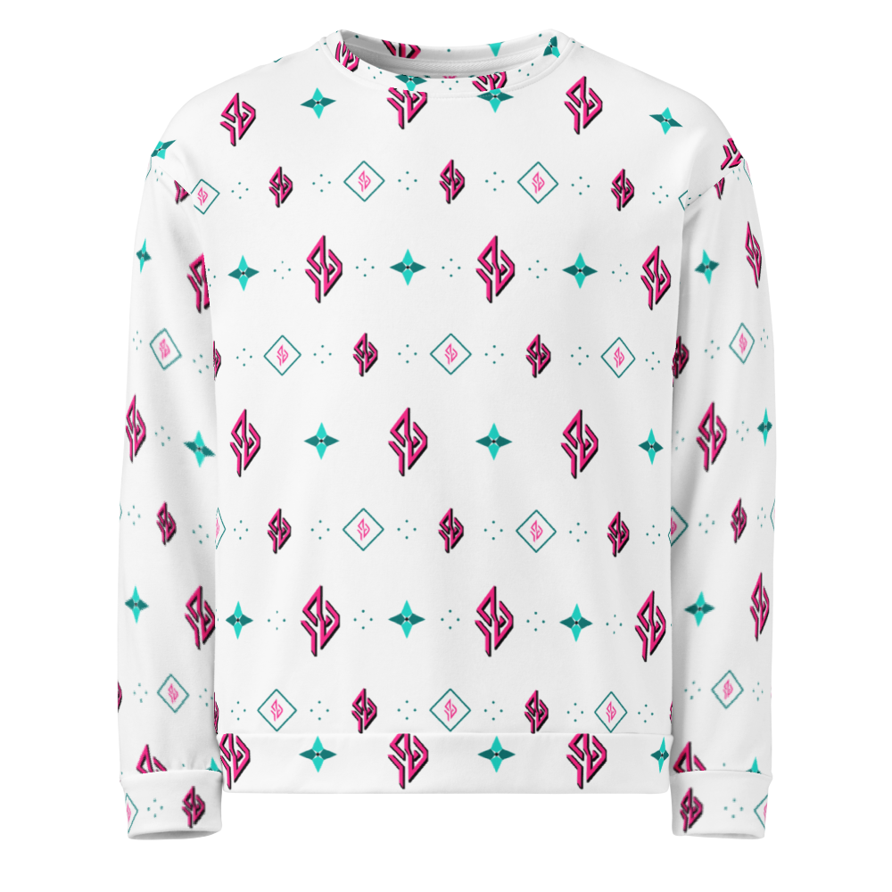 SUÐR Signature Sweatshirt – Weiß/Pink-Türkis