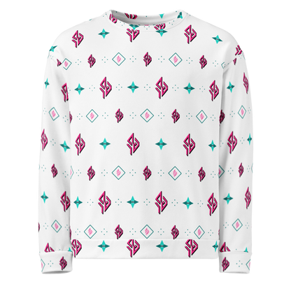 SUÐR Signature Sweatshirt – Weiß/Pink-Türkis