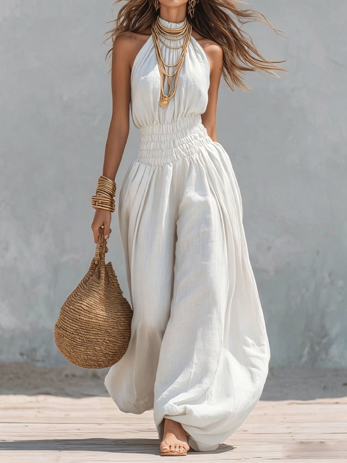 Sleeveless hanging neck lantern pants jumpsuit for women eprolo