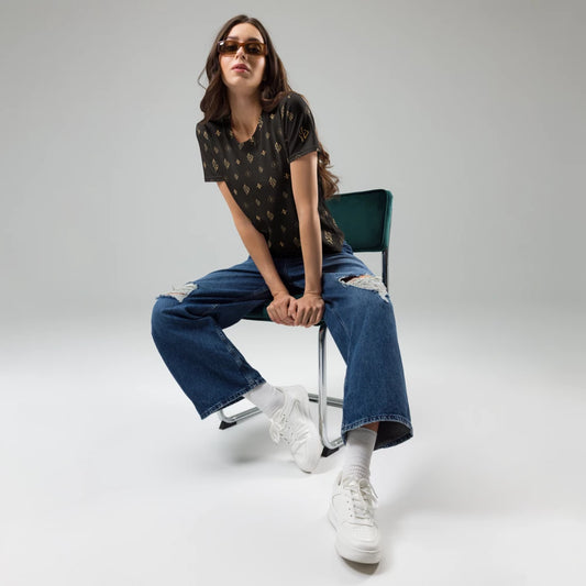 SUÐR Signature Crew Tee női – barna/arany