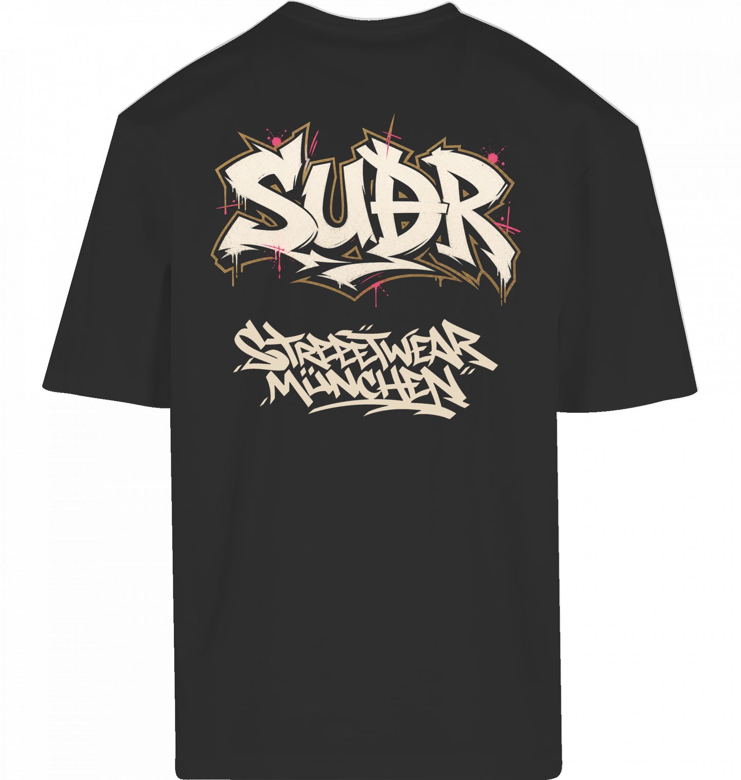 SUÐR FIND Loose Fit Tee in Black – Rückseite mit SUÐR Graffiti-Print Streetwear München