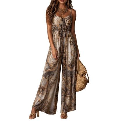 Printed camisole backless loose wide leg jumpsuit eprolo