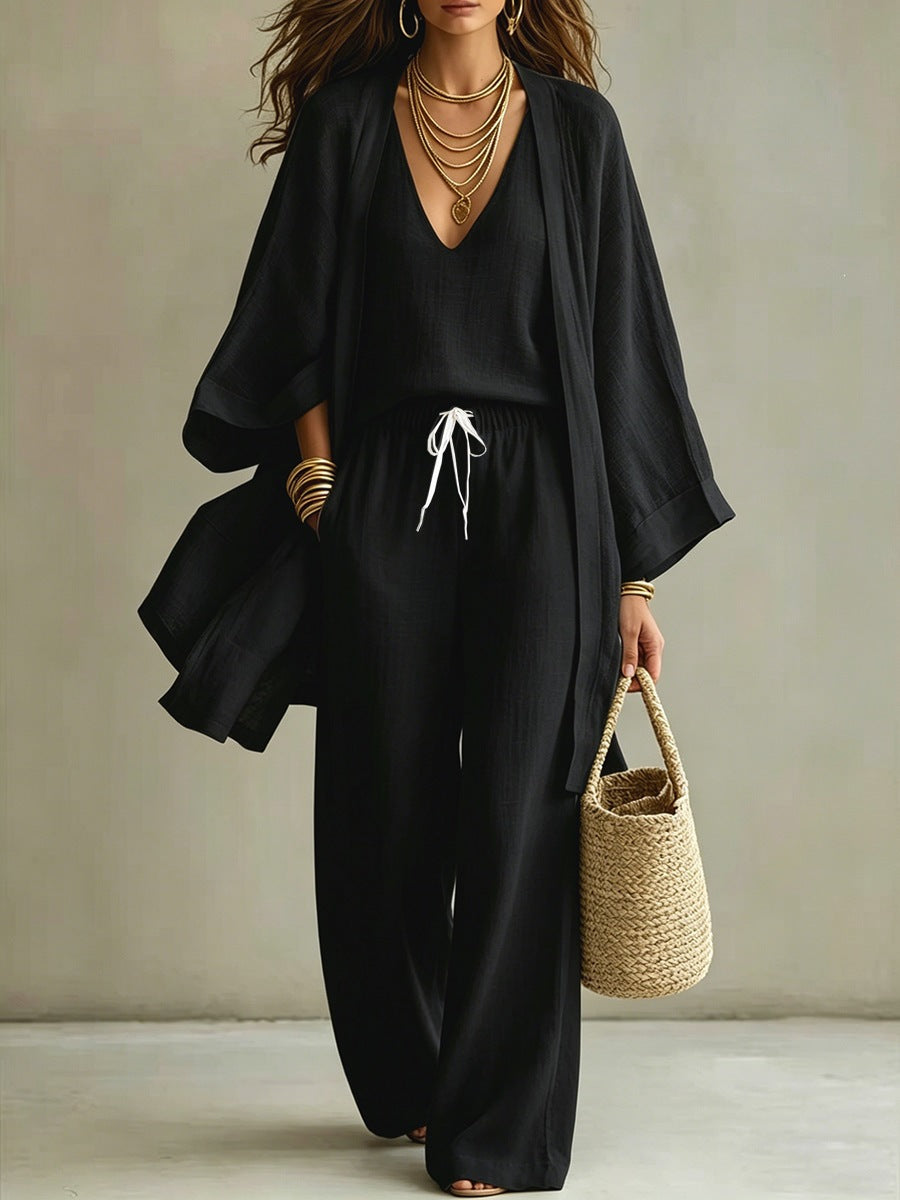 Loose cardigan sleeveless vest long pants three piece set for women eprolo