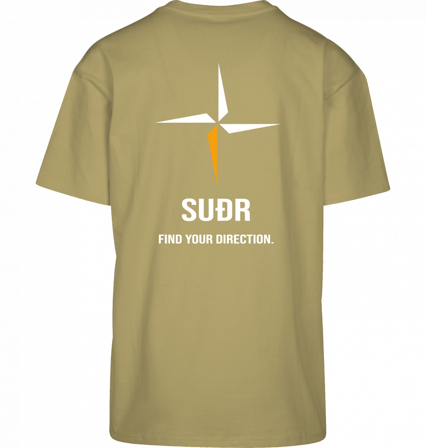 SUÐR FIND Heavy Oversize Tee in Pale Moss – Rückansicht mit Kompass-Stern und Find Your Direction