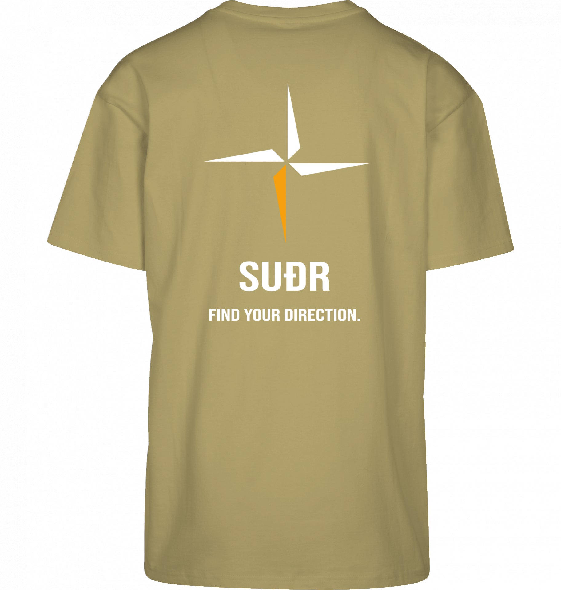 SUÐR FIND Heavy Oversize Tee in Pale Moss – Rückansicht mit Kompass-Stern und Find Your Direction