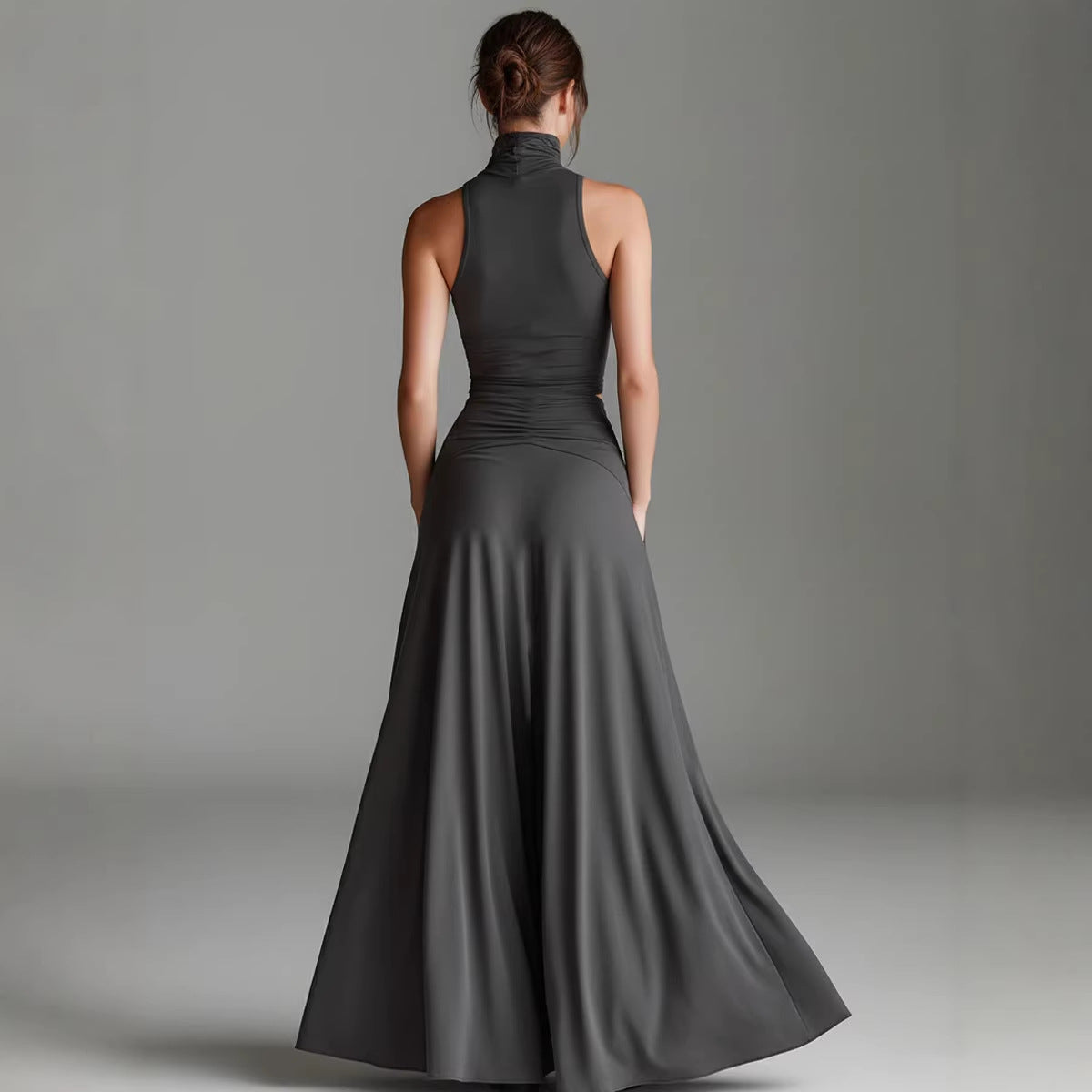 Style Sleeveless High Neck Top with Elegant Long Dress Two-Piece Set eprolo