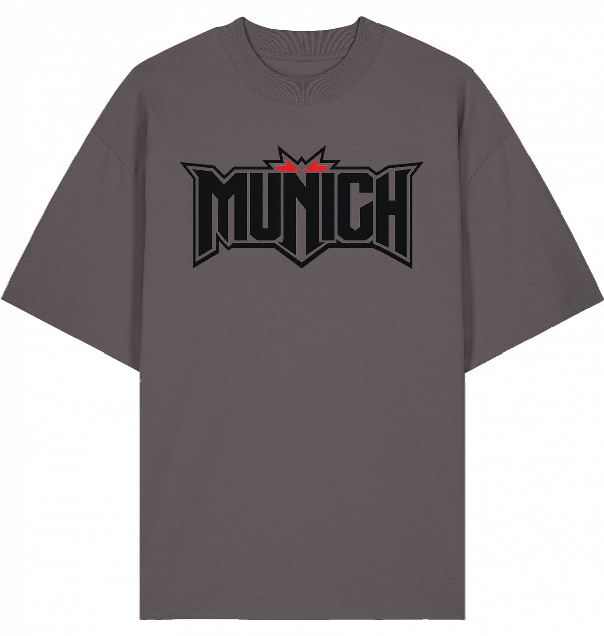 VESTR FEST 01 – MUNICH Oversized Tee in Mocha, MUNICH-Schriftzug vorne, von SUÐR