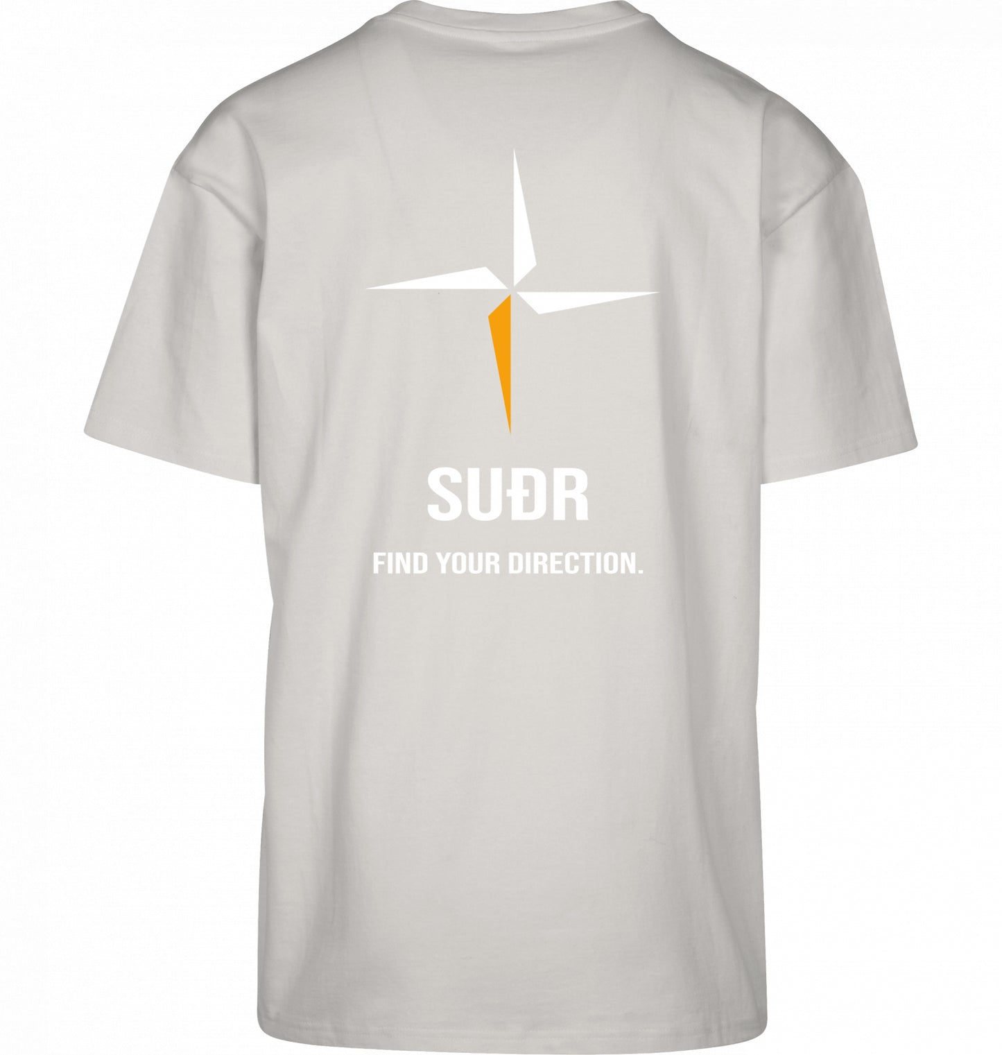 SUÐR FIND Heavy Oversize Tee in Light Asphalt – Rückansicht mit Kompass-Stern und Find Your Direction