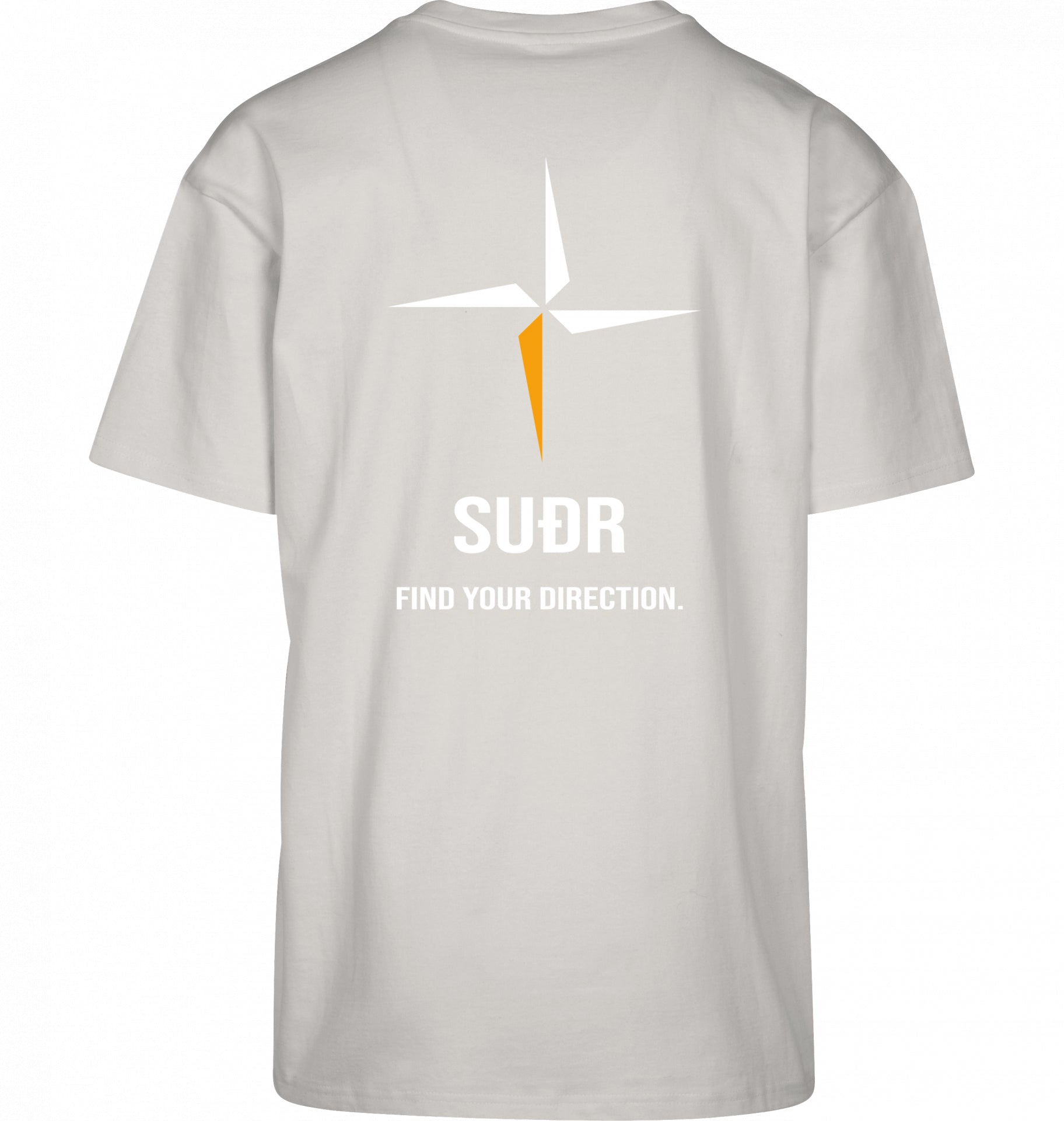 SUÐR FIND Heavy Oversize Tee in Light Asphalt – Rückansicht mit Kompass-Stern und Find Your Direction