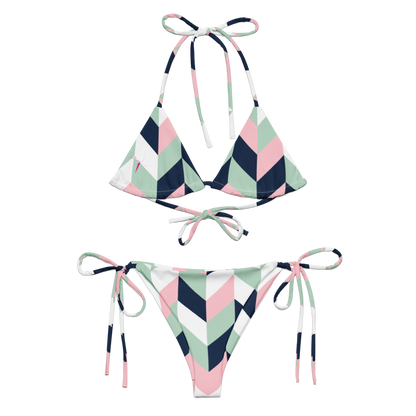SUÐR-'26 String Bikini Chevron – Bikini-Set mit Fischgrät-Print in Rosé, Mint und Navy