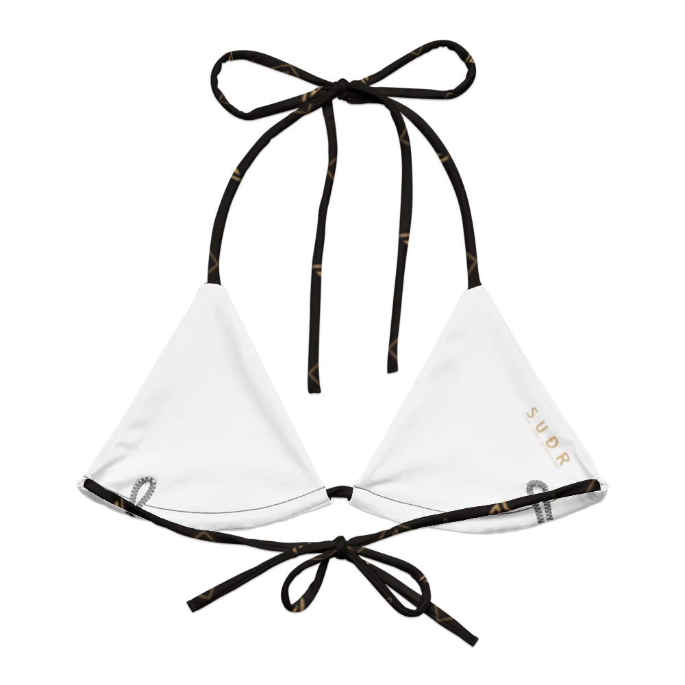 SUÐR Signature String Bikini Top – Weiß/Gold