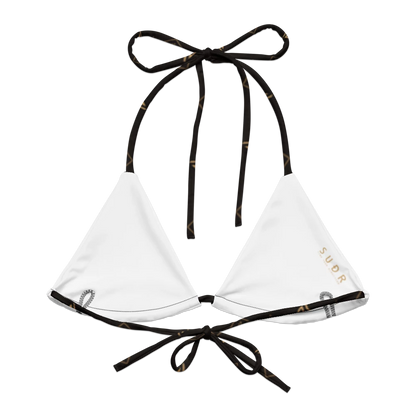 SUÐR Signature String Bikini Top – Weiß/Gold