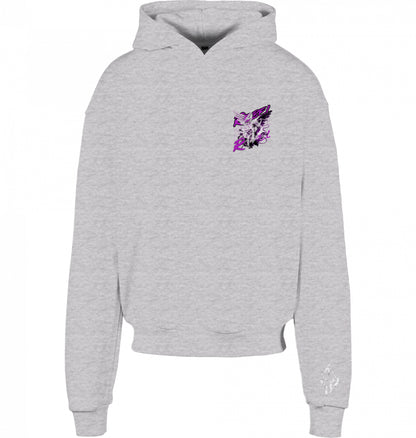 VESTR REBEL – Heavy Box Hoodie in Grey, kleines REBEL-Motiv auf der Brust und Zeichen am Ärmel, von SUÐR
