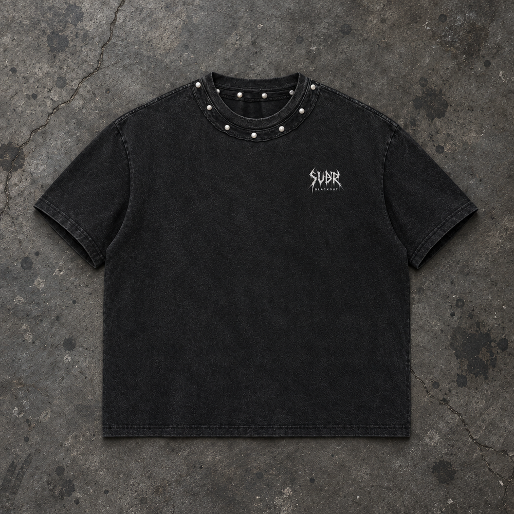 BLACKOUT washed boxy studded T-Shirt
