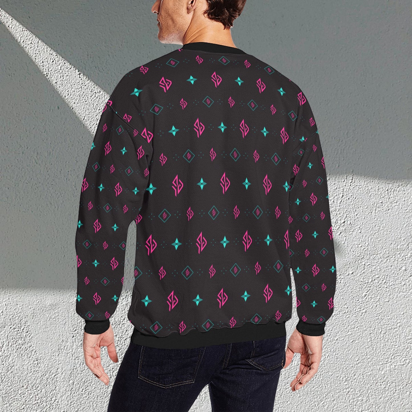 SUÐR Signature Sweatshirt Herren – Schwarz/Pink-Türkis