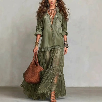 Vintage Denim-like Long Dress Casual Style eprolo