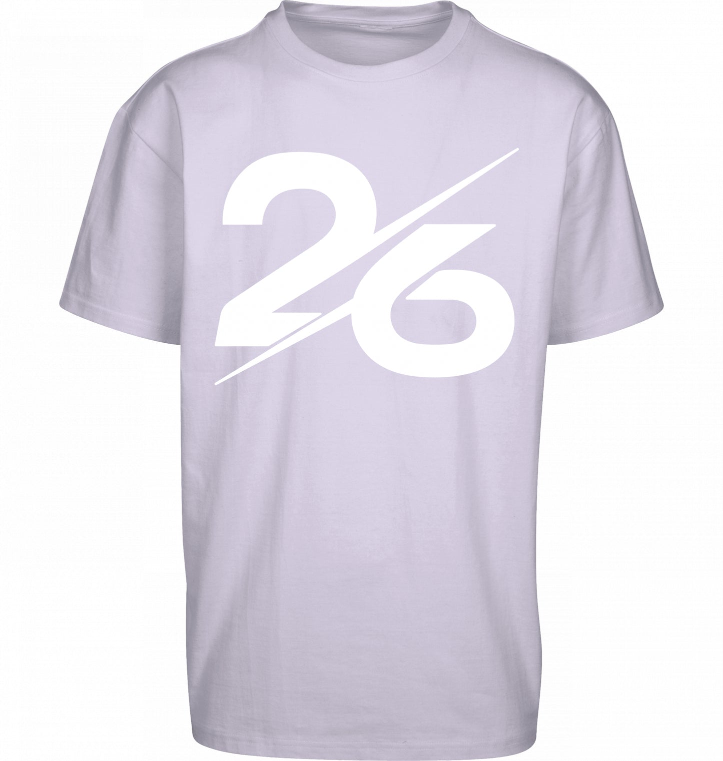 SUÐR FIND Heavy Oversize Tee in Lilac – Vorderansicht mit großer 26