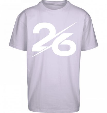 SUÐR FIND Heavy Oversize Tee in Lilac – Vorderansicht mit großer 26