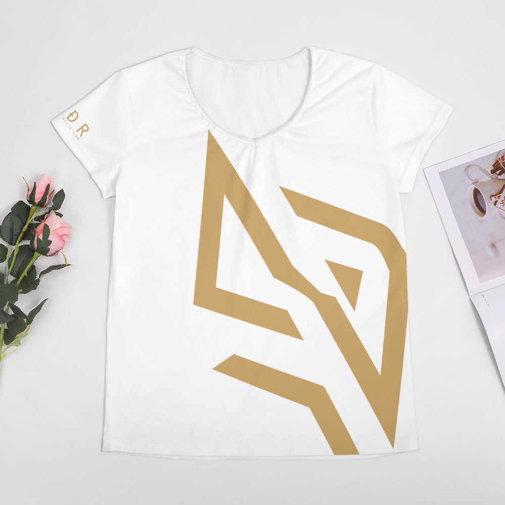 SUÐR Signature V-Neck Tee Damen – viele Farben – V-Neck Tee mit SUÐR-Emblem in Gold