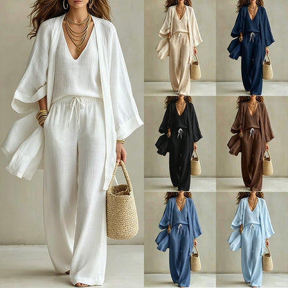 Loose cardigan sleeveless vest long pants three piece set for women eprolo