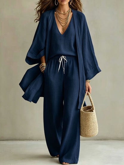 Loose cardigan sleeveless vest long pants three piece set for women eprolo
