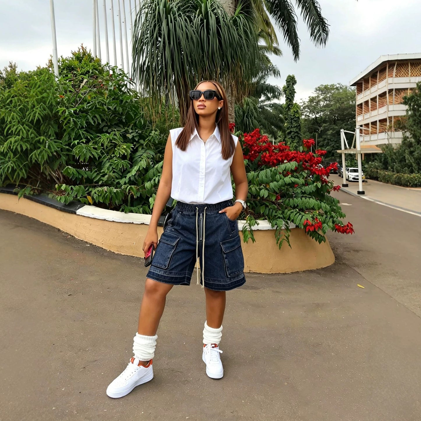 SUÐR Signature Denim Cargo Shorts