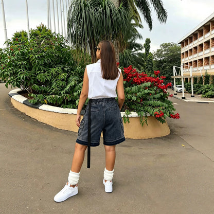 SUÐR Signature Denim Cargo Shorts