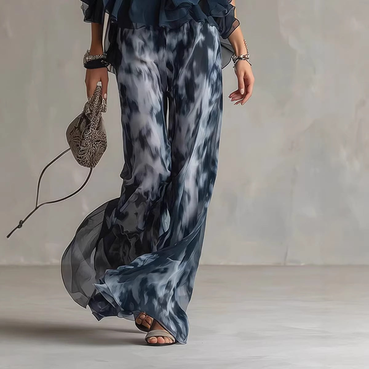 Sleeveless Halter Neck Top with Printed Wide Leg Pants Summer New Arrival eprolo