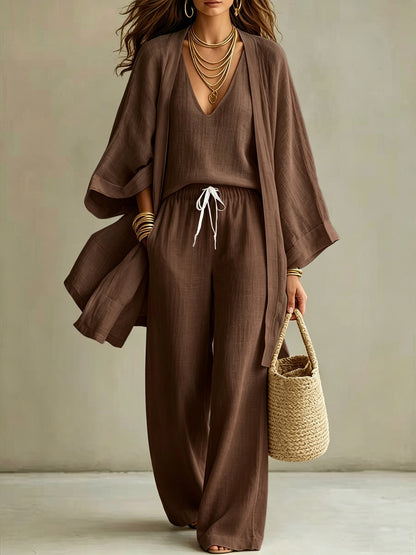 Loose cardigan sleeveless vest long pants three piece set for women eprolo