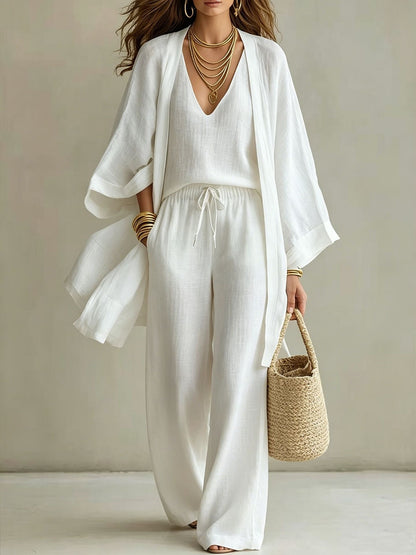 Loose cardigan sleeveless vest long pants three piece set for women eprolo