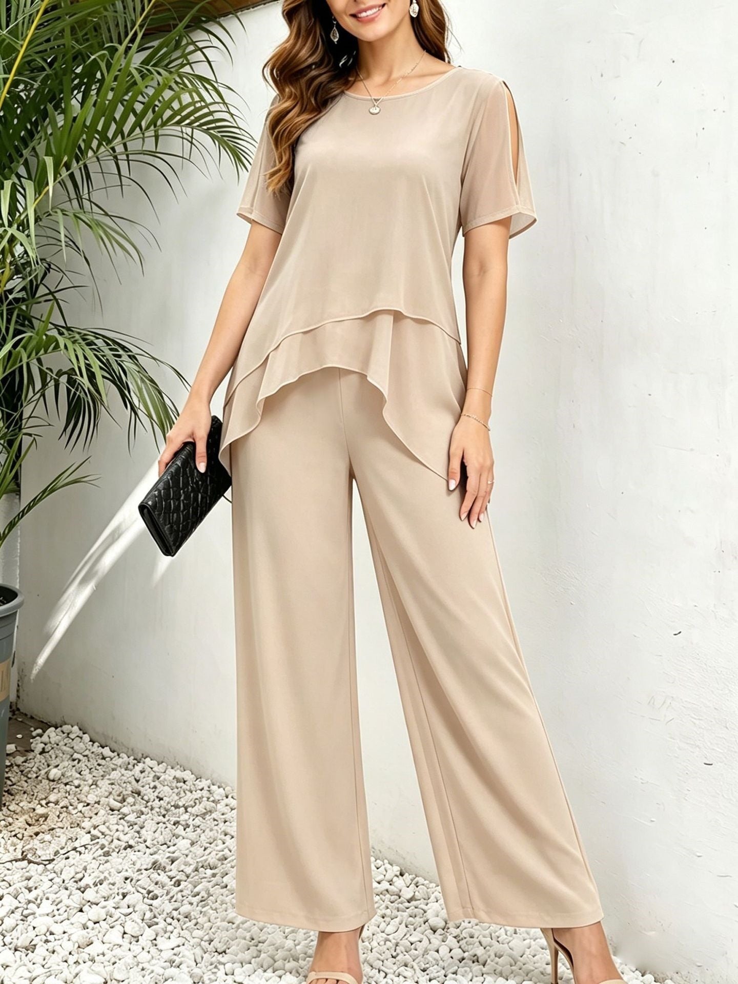 Irregular top wide leg long pants two-piece set eprolo