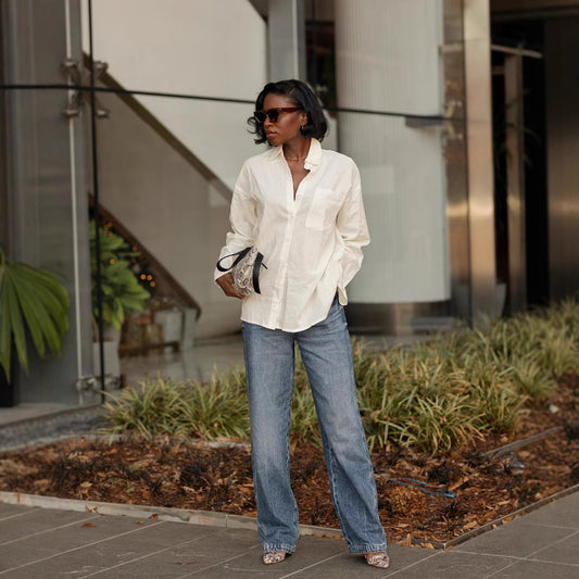 SUÐR Straight Jeans Mid-Blue