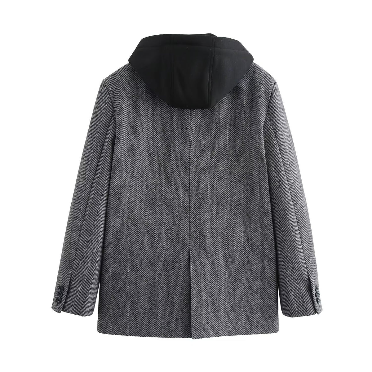 European and American style women's new hooded patchwork herringbone diagonal long sleeved suit jacket