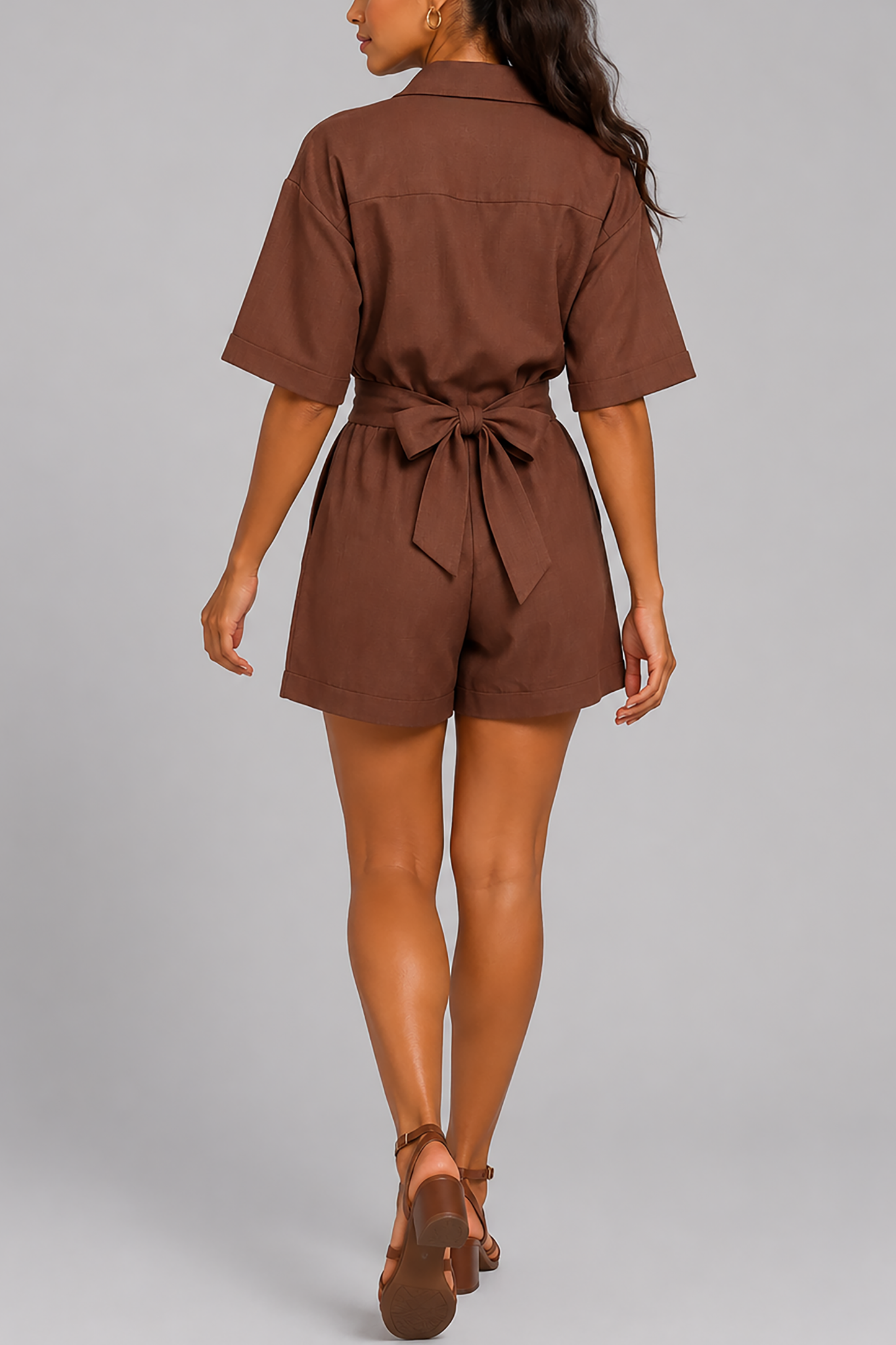 Women's Fashion Cross Back Tie Collar Loose One-Piece Suit eprolo