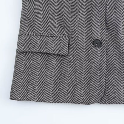 European and American style women's new hooded patchwork herringbone diagonal long sleeved suit jacket