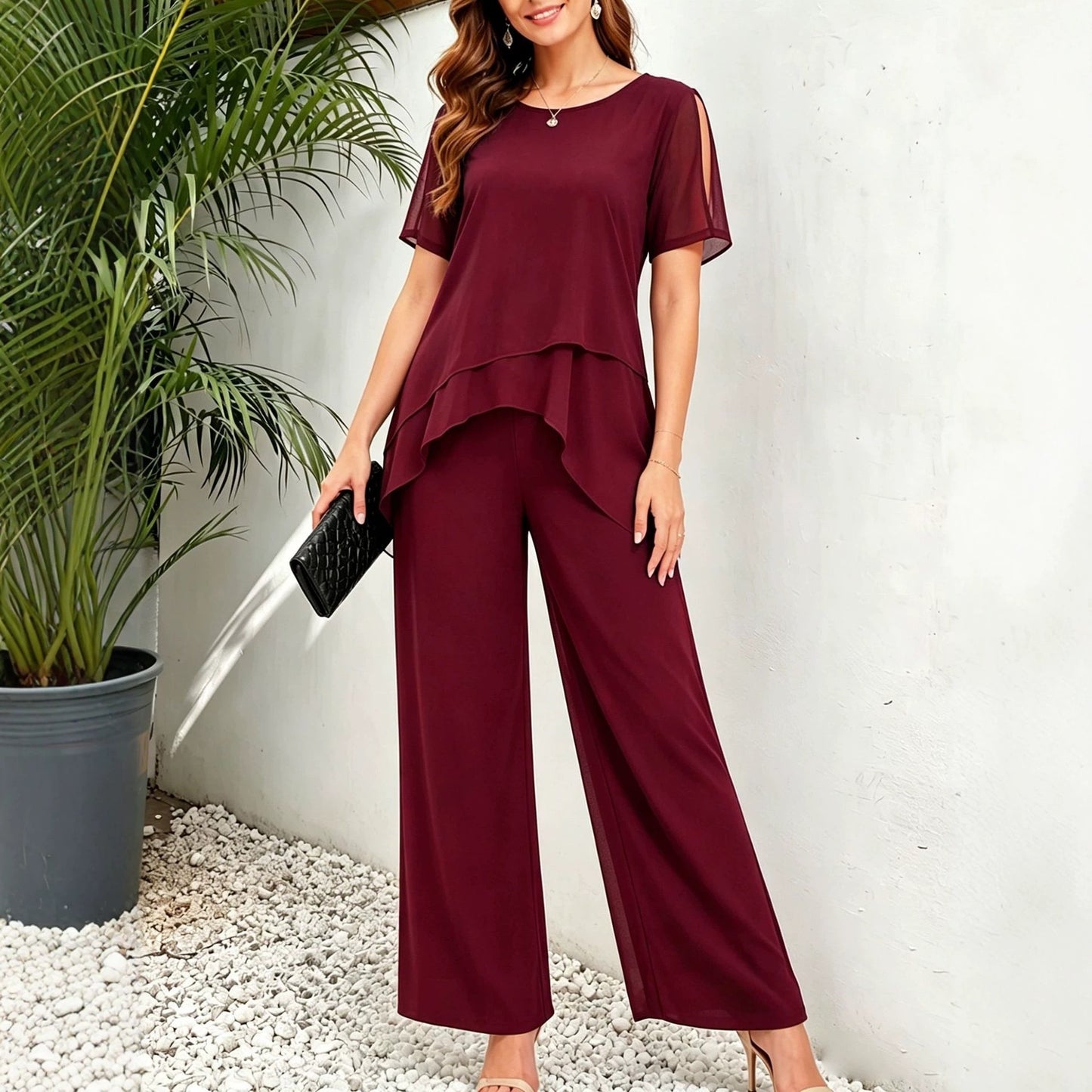 Irregular top wide leg long pants two-piece set eprolo