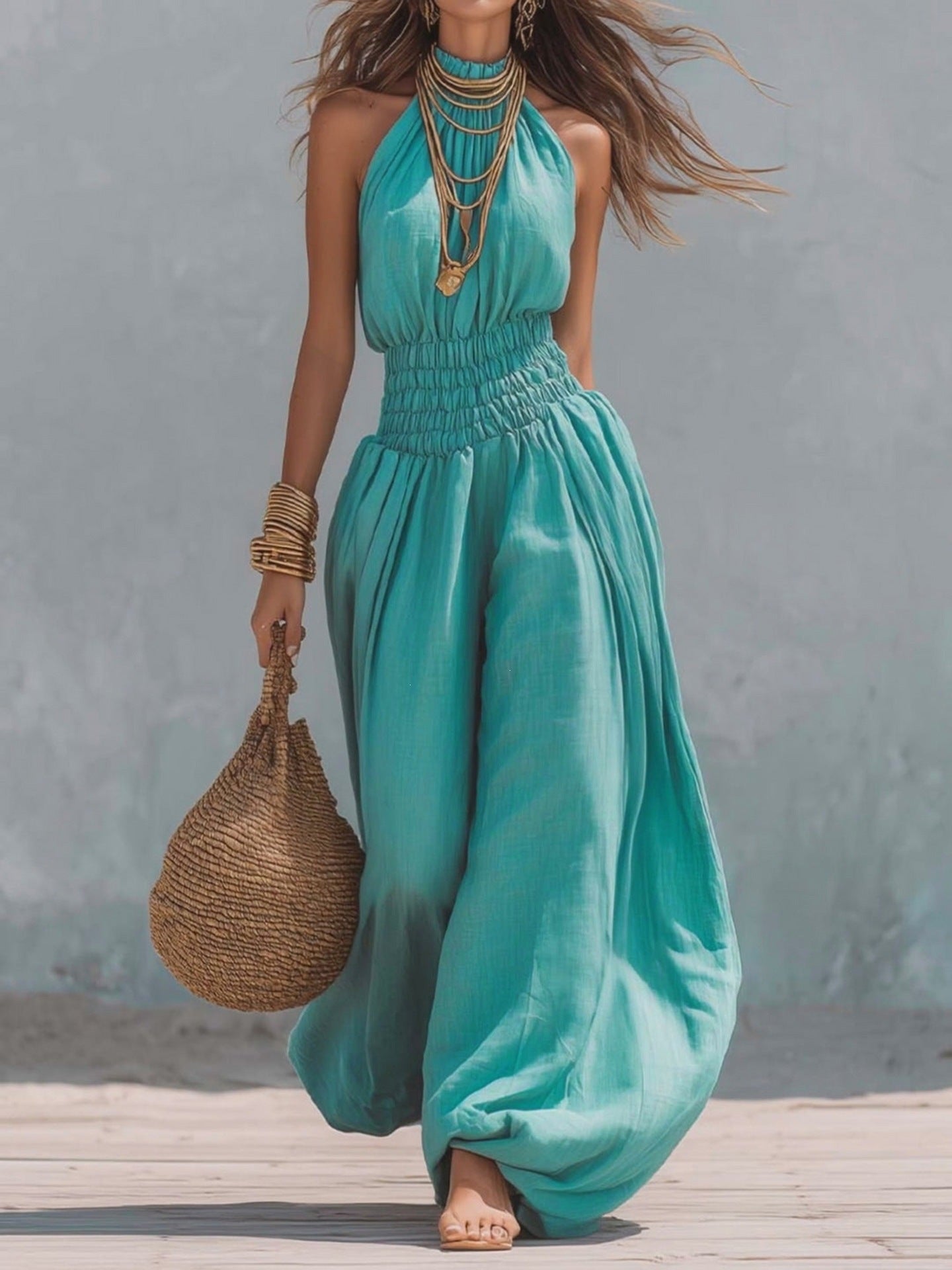 Sleeveless hanging neck lantern pants jumpsuit for women eprolo