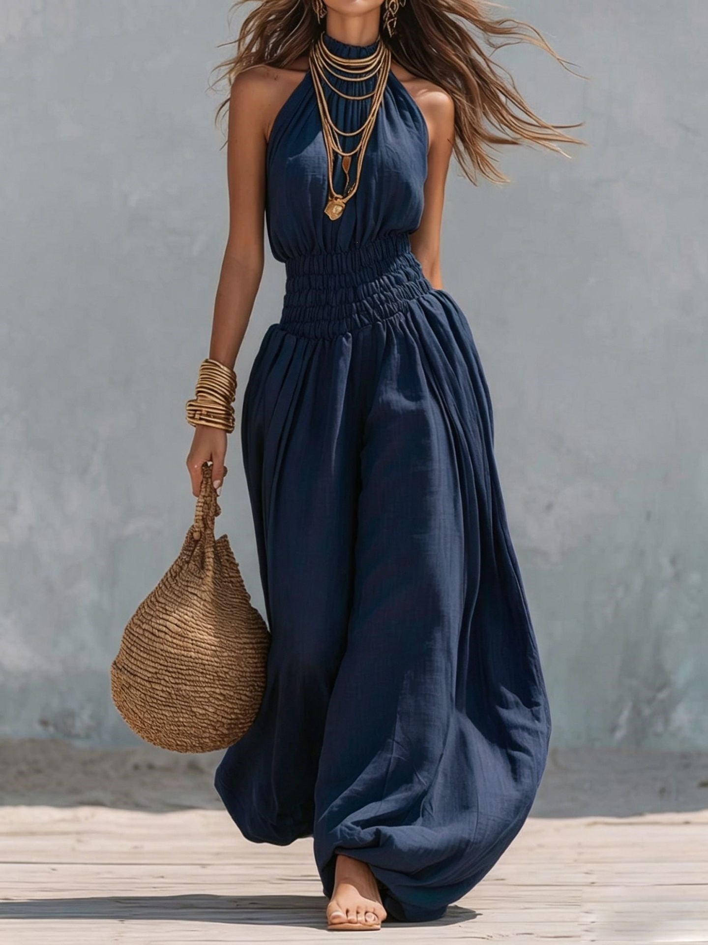 Sleeveless hanging neck lantern pants jumpsuit for women eprolo
