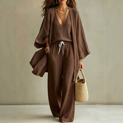 Loose cardigan sleeveless vest long pants three piece set for women eprolo